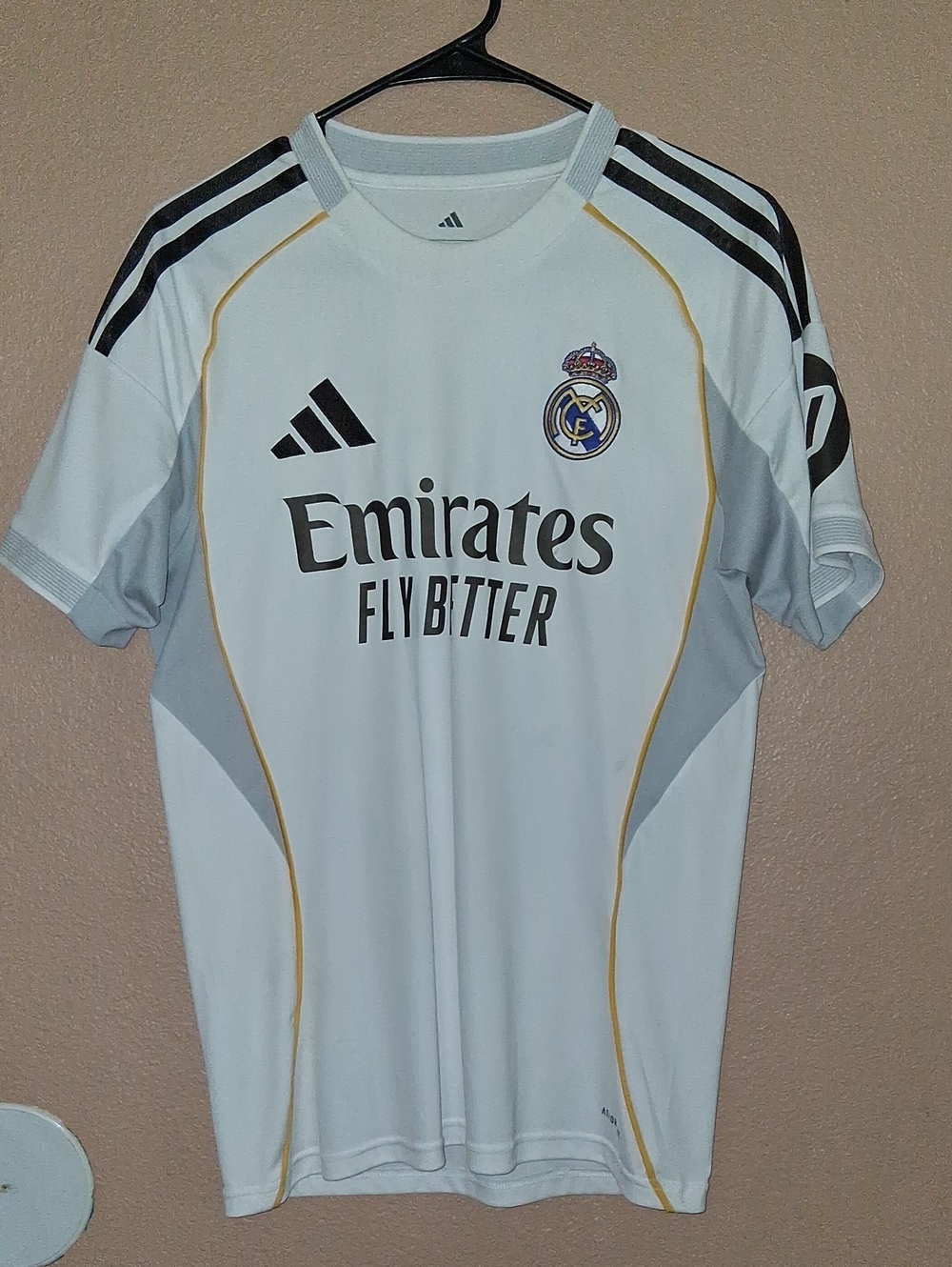 adidas Real Madrid Mens Jersey - White with Black & Gold Trim